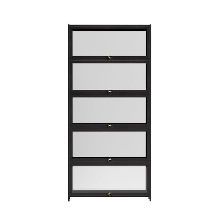 5-Tier Display Cabinet Storage Bookshelf Clear Shelf Black