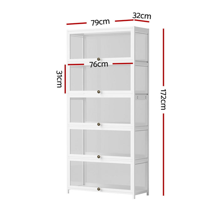 5-Tier Display Cabinet Storage Bookshelf Clear Shelf White