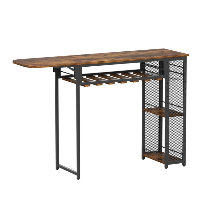Industrial Bar Table With Wine Rack Built-In Cup Holder Extendable 140cm