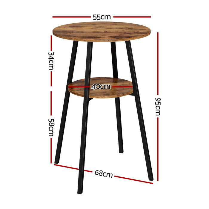 Industrial Bar Table With 2-Tier Organizer Weather-Resistant Mdf Top Steel Frame