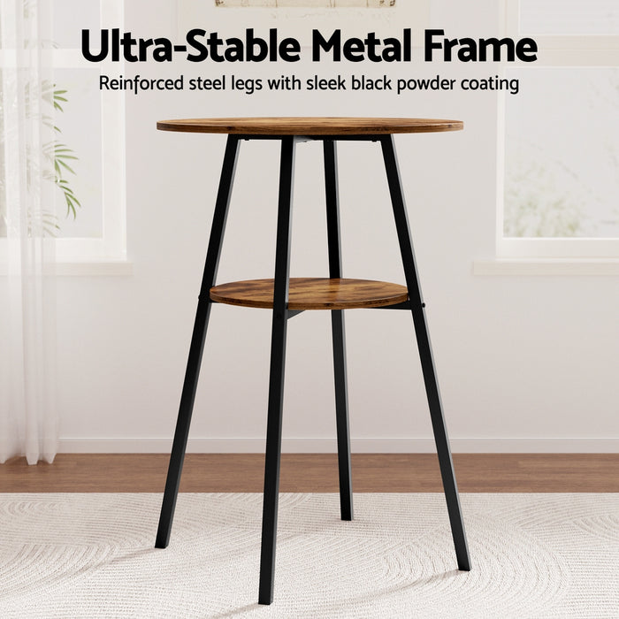 Industrial Bar Table With 2-Tier Organizer Weather-Resistant Mdf Top Steel Frame