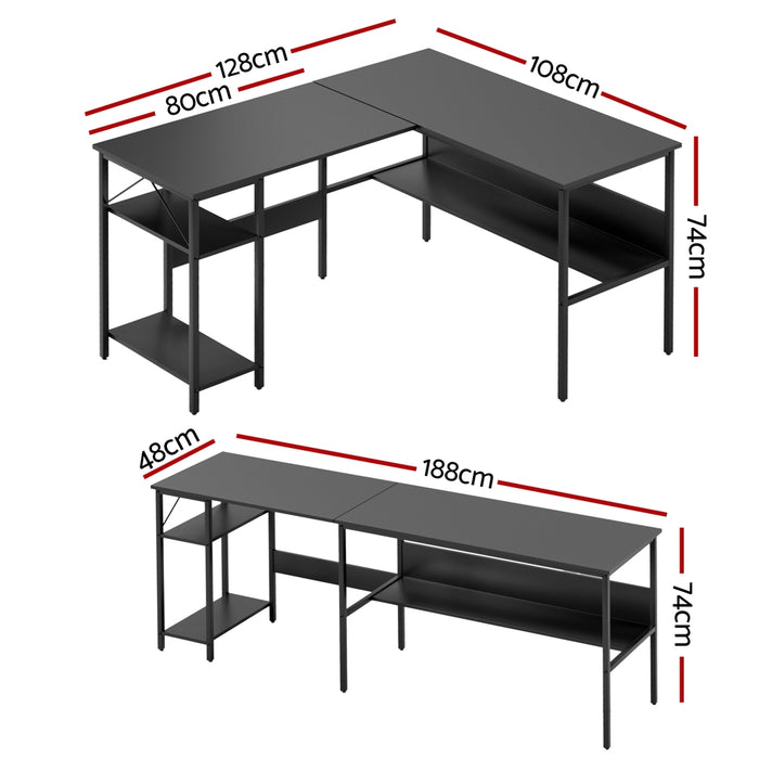 Computer Desk L Shape Home Office Study Table Desks Open Shelf Black