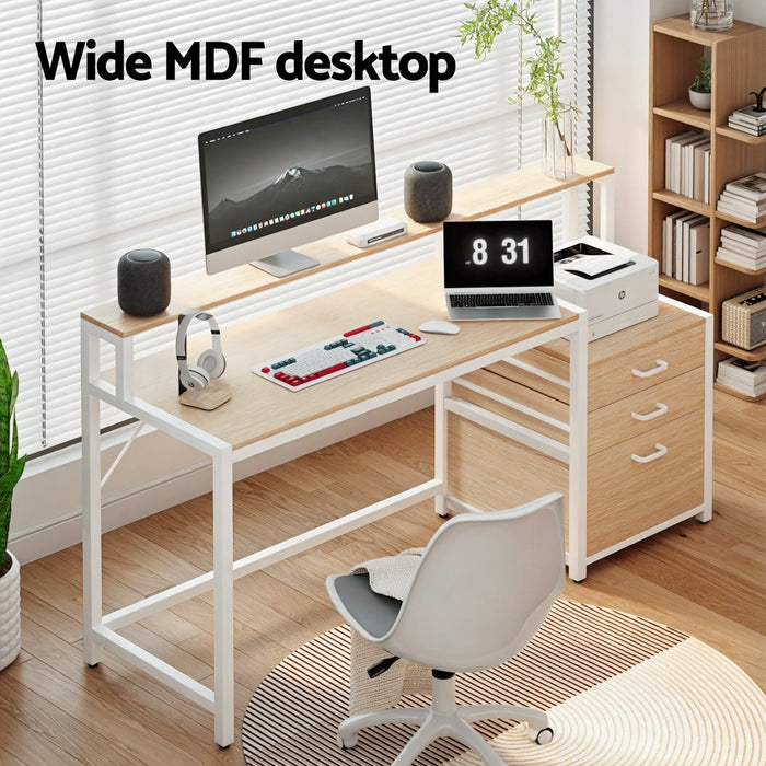 Computer Desk Home Office Study Table Desks W/Drawers Open Shelf Oak 160cm