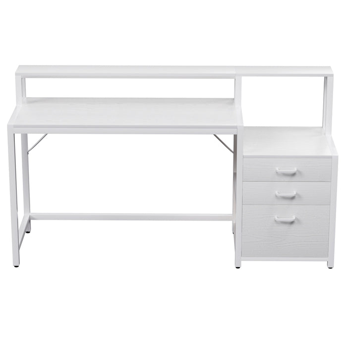 Computer Desk Home Office Study Table Desks W/Drawers Open Shelf White 160cm