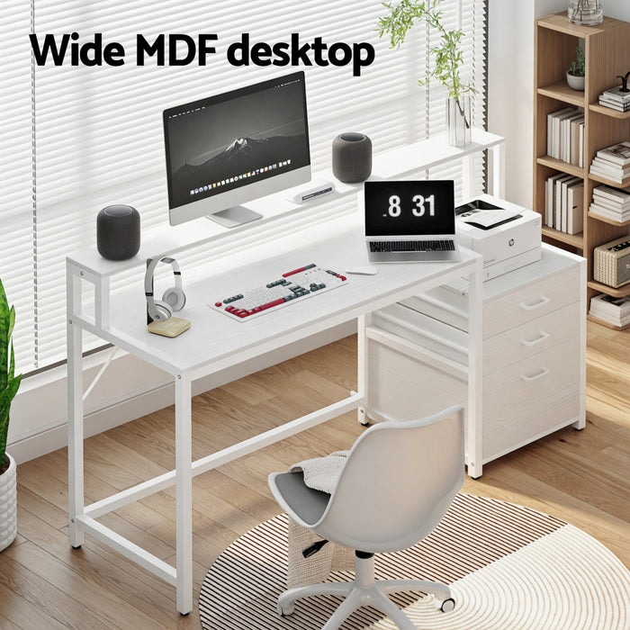 Computer Desk Home Office Study Table Desks W/Drawers Open Shelf White 160cm