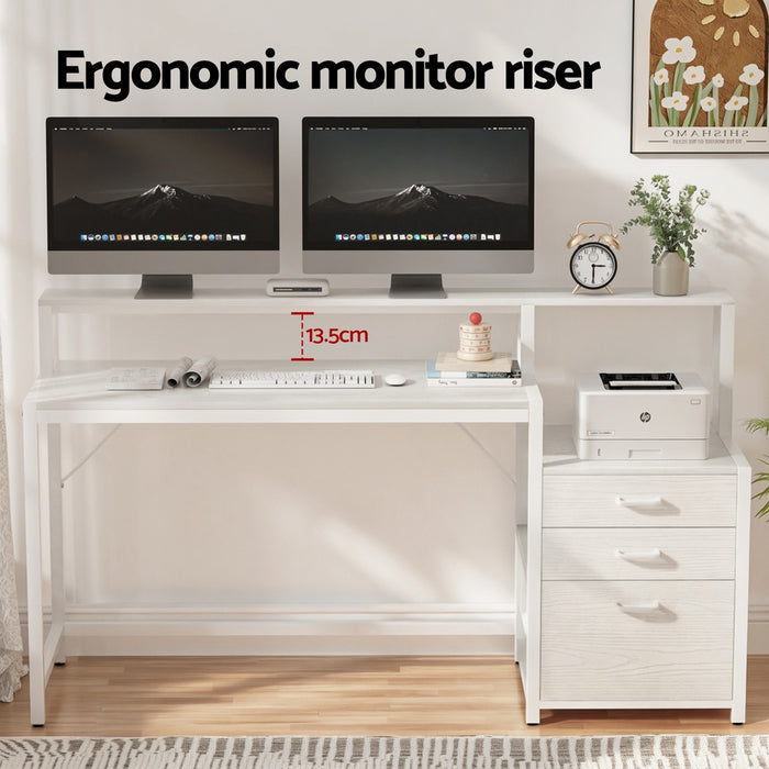 Computer Desk Home Office Study Table Desks W/Drawers Open Shelf White 160cm