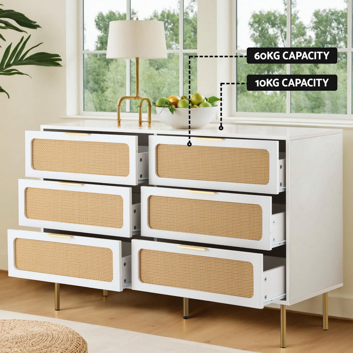 Chest Of 6 Drawers Lowboy Cabinet White