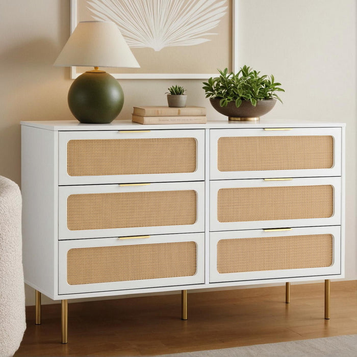 Chest Of 6 Drawers Lowboy Cabinet White