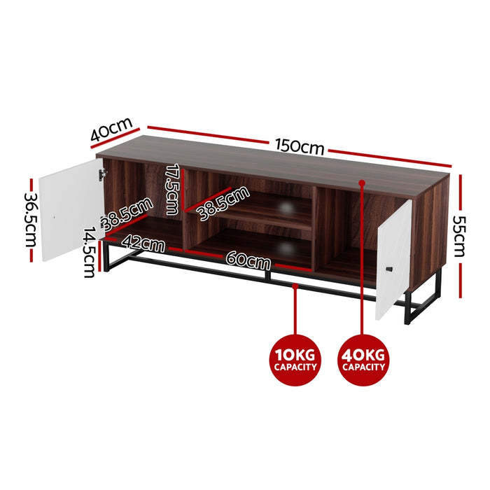 Tv Unit 150Cm Storage Shelves Walnut White