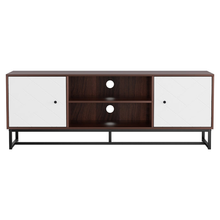 Tv Unit 150Cm Storage Shelves Walnut White