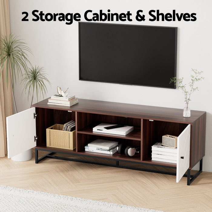 Tv Unit 150Cm Storage Shelves Walnut White