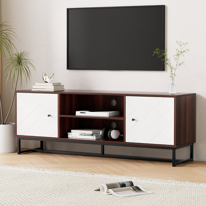 Tv Unit 150Cm Storage Shelves Walnut White