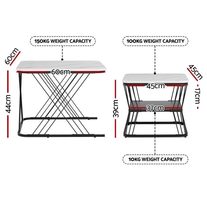 Nesting Coffee Table Set Of 2 Marble Effect