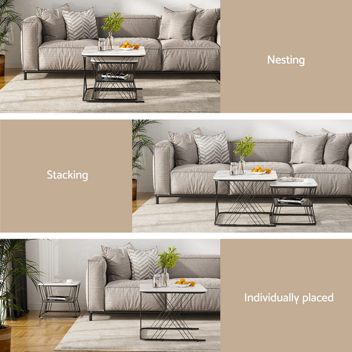 Nesting Coffee Table Set Of 2 Marble Effect