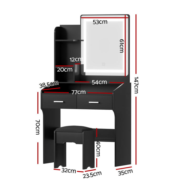 Dressing Table Set Stool Led Black