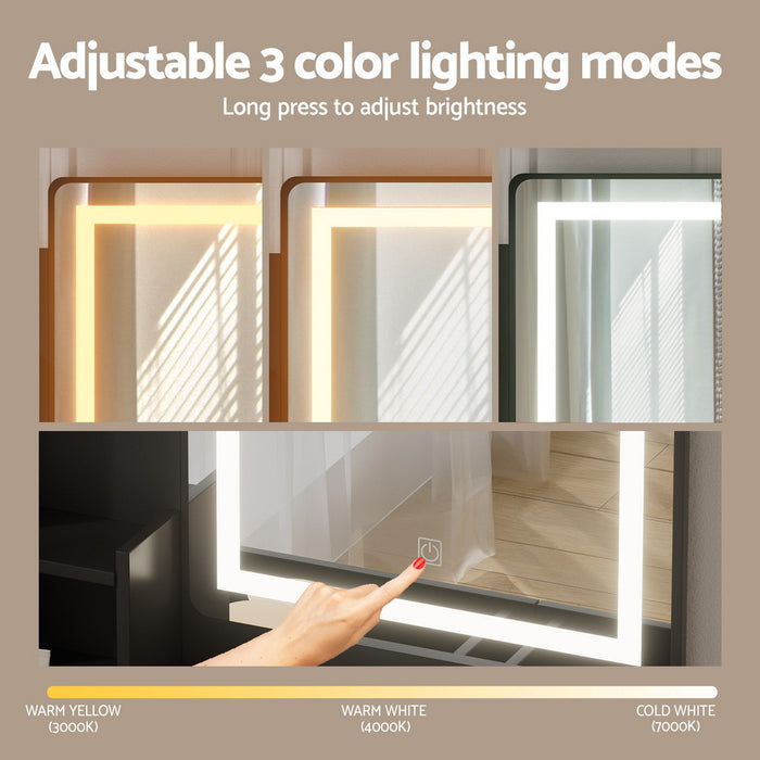 Dressing Table Set Stool Led Black