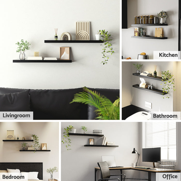 Floating Wall Shelf Set Of 2 Black 90Cm