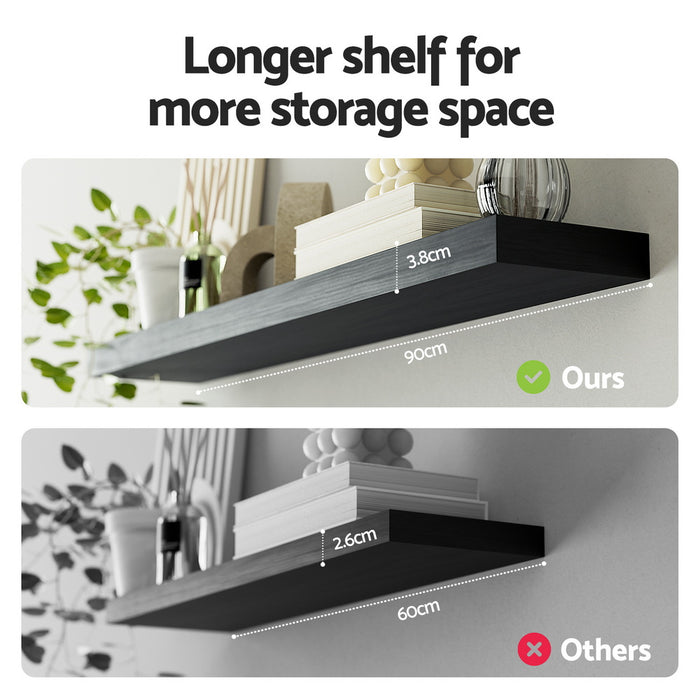 Floating Wall Shelf Set Of 2 Black 90Cm