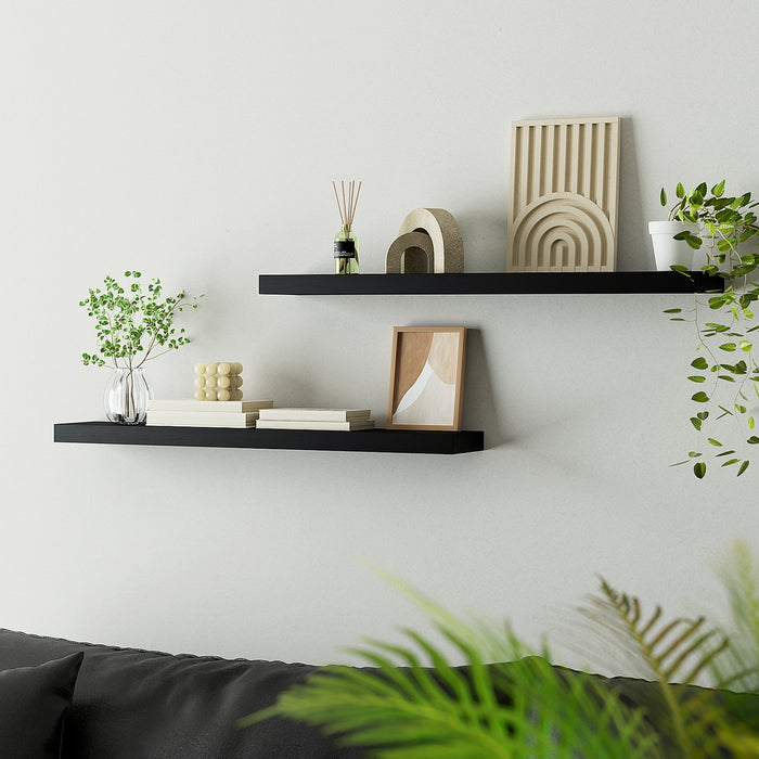 Floating Wall Shelf Set Of 2 Black 90Cm