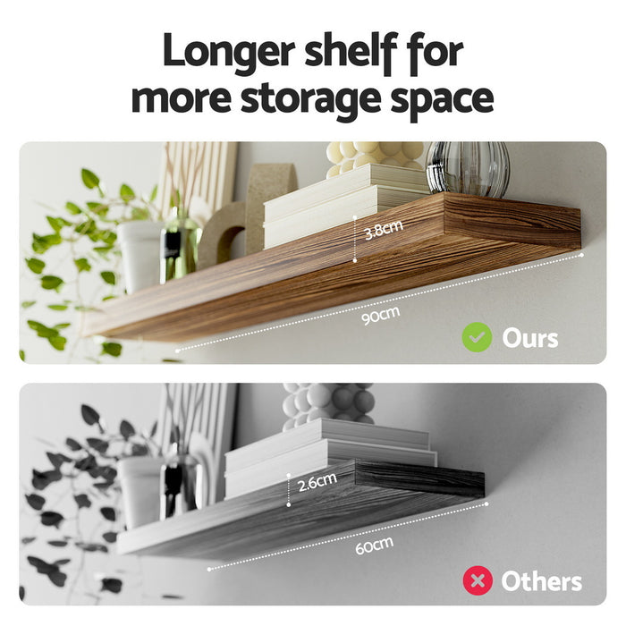 Floating Wall Shelf Set Of 2 Wood 90Cm