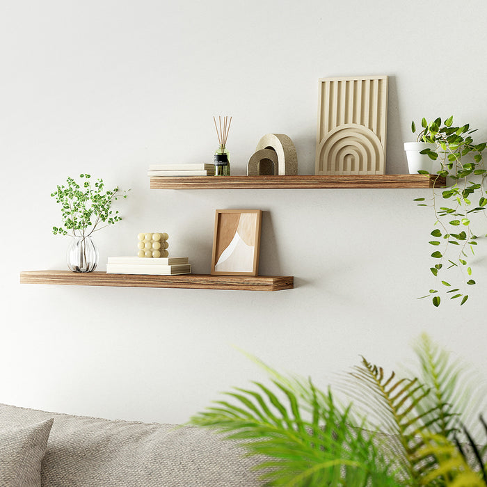 Floating Wall Shelf Set Of 2 Wood 90Cm