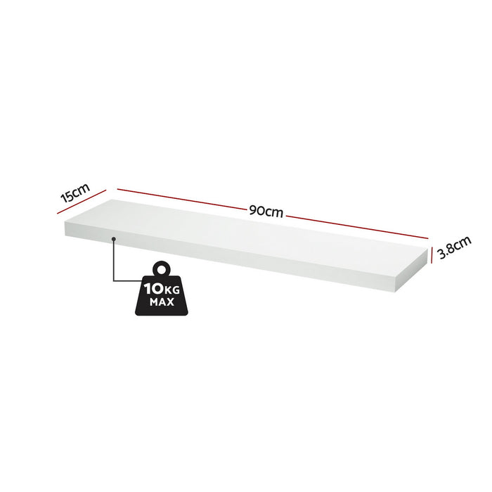 Floating Wall Shelf Set Of 2 White 90Cm