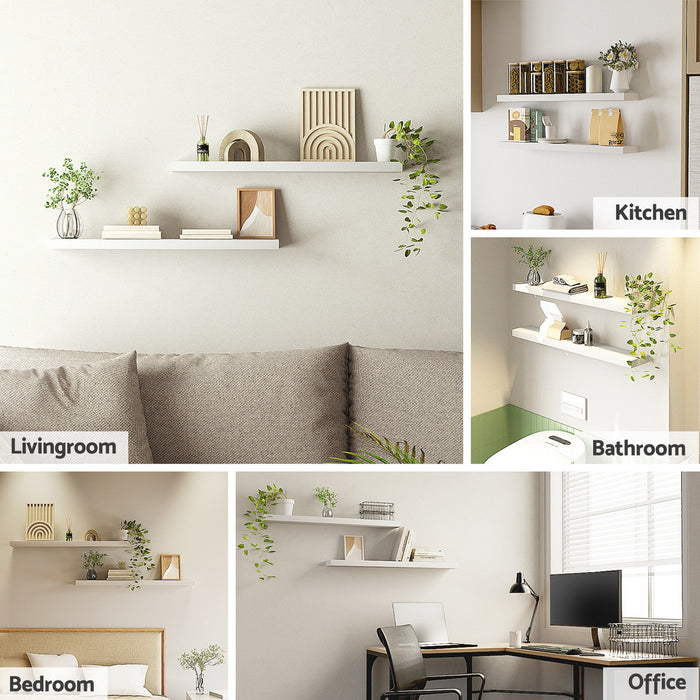 Floating Wall Shelf Set Of 2 White 90Cm