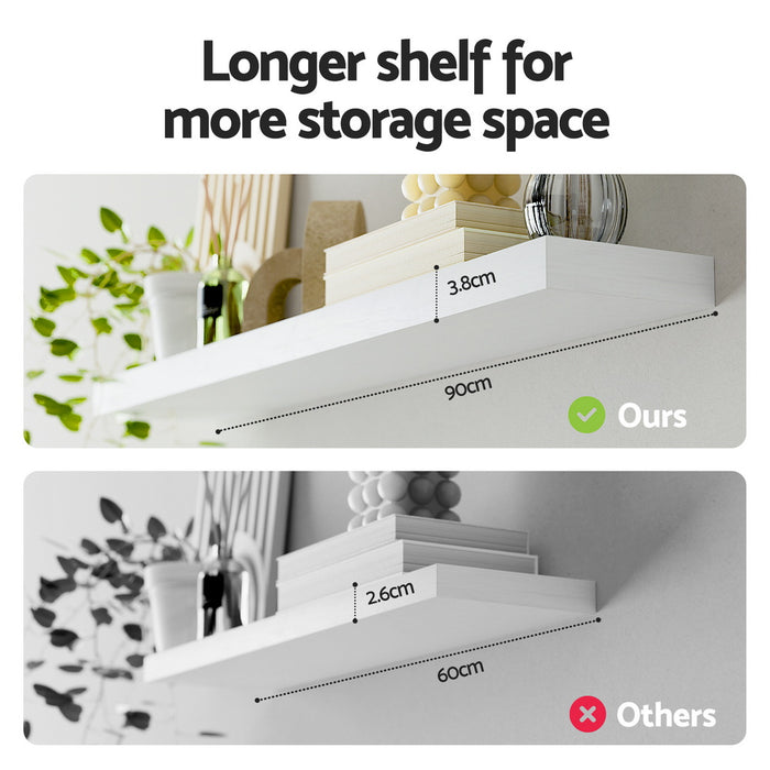 Floating Wall Shelf Set Of 2 White 90Cm