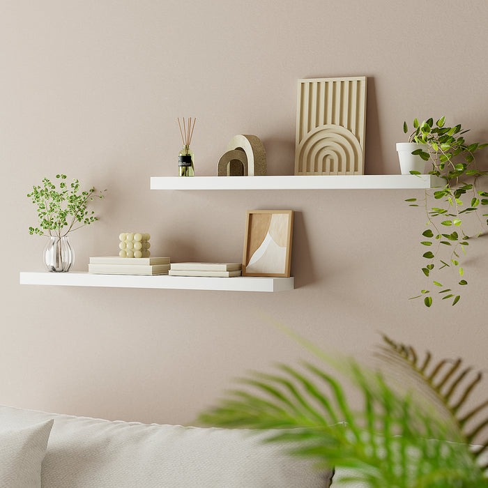 Floating Wall Shelf Set Of 2 White 90Cm