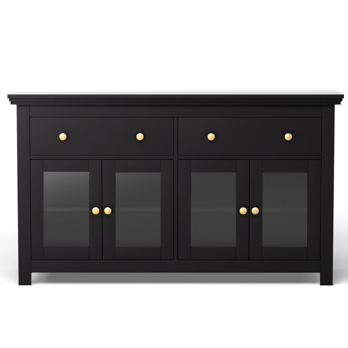 Buffet Sideboard Storage Cabinet Kitchen Cupboard Clear Door Drawer Black