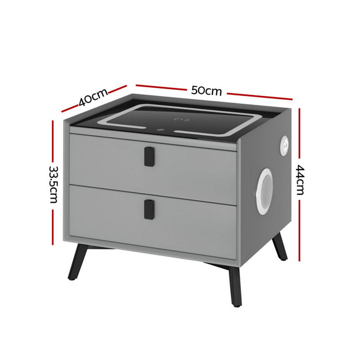 Smart Bedside Table With Wireless Charging Aika Grey
