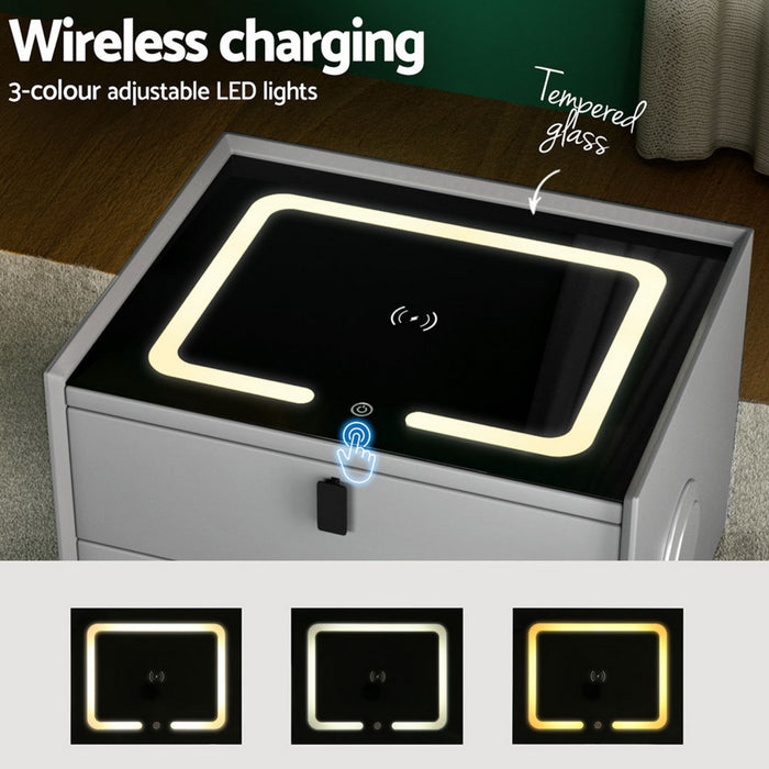 Smart Bedside Table With Wireless Charging Aika Grey