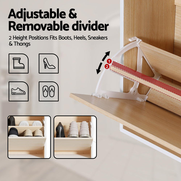 Shoe Rack Cabinet 24 Pairs Adjustable Shelf Pine