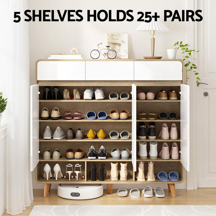 Shoe Rack Cabinet 25 Pairs Storage Cupboard Pine&White
