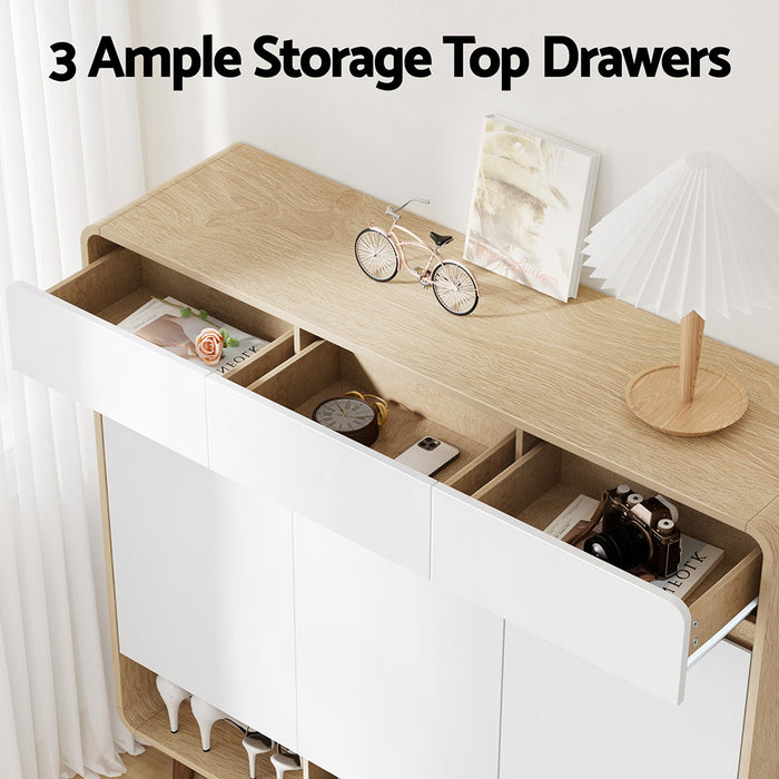 Shoe Rack Cabinet 25 Pairs Storage Cupboard Pine&White