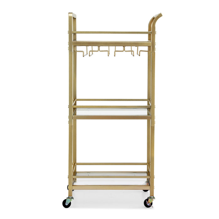 Kitchen Island Cart Trolley Rolling Serving Storage Wine Glass 43cm Gold