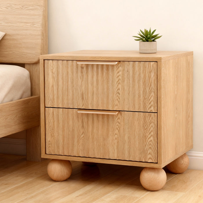 Rattan Bedside Table 2 Drawers Pine