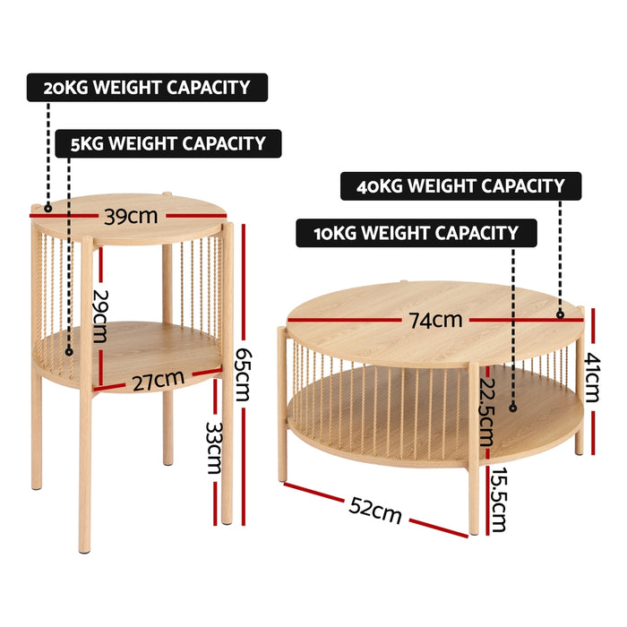 Coffee Table 2-Tier Round Wood