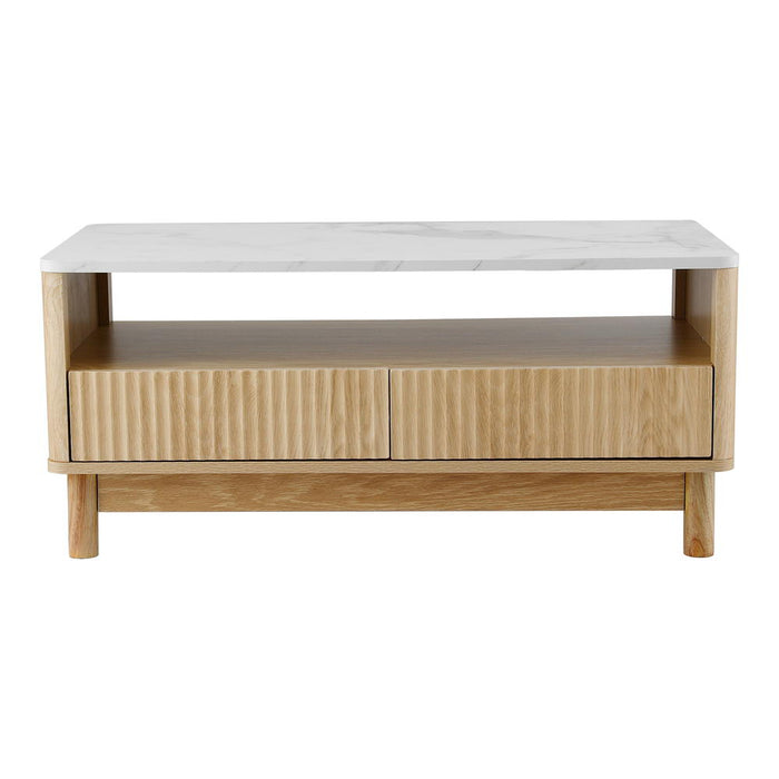 Coffee Table Drawer Shelf Marble Effect Wood & White