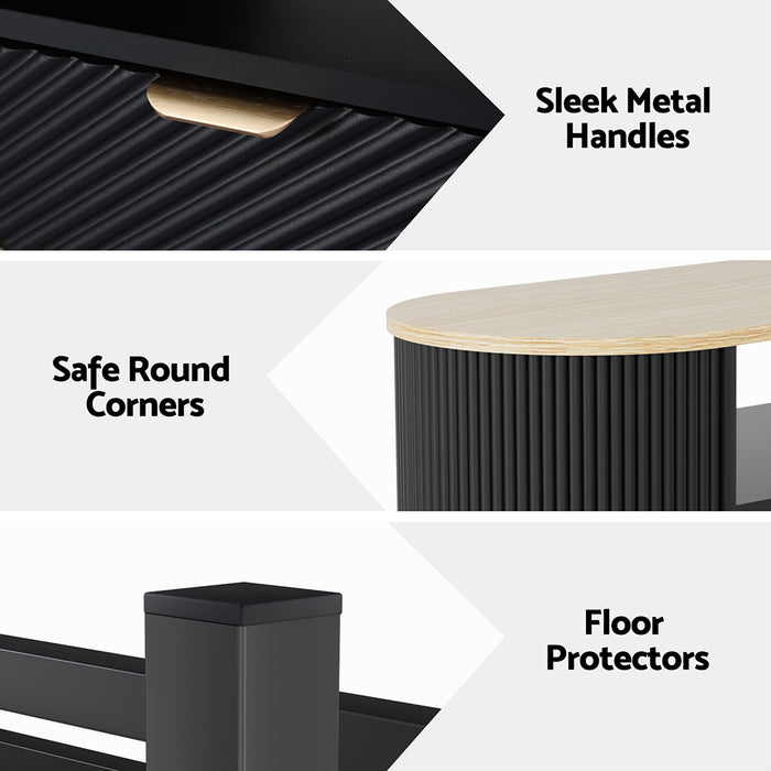 Coffee Table Drawer Shelf Wood & Black