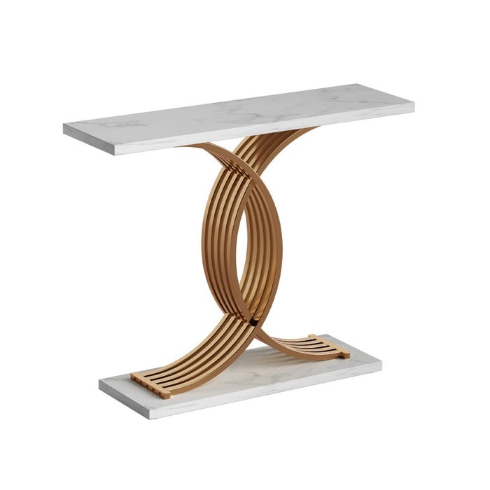 Console Table Marble Effect White & Gold