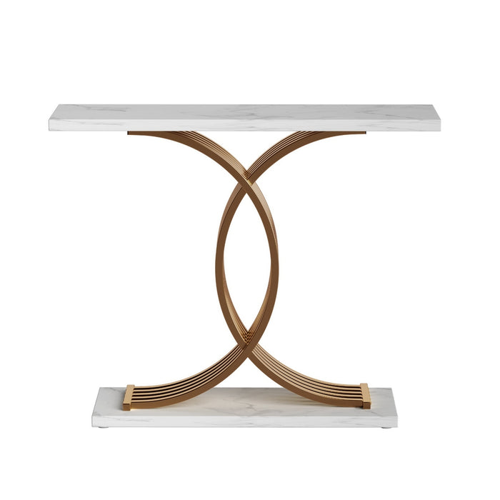 Console Table Marble Effect White & Gold