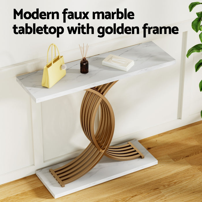 Console Table Marble Effect White & Gold