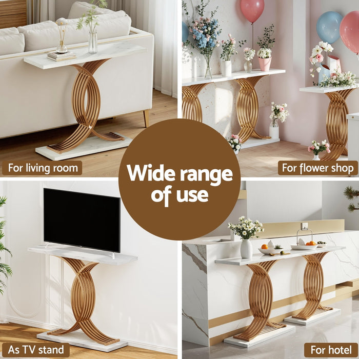 Console Table Marble Effect White & Gold
