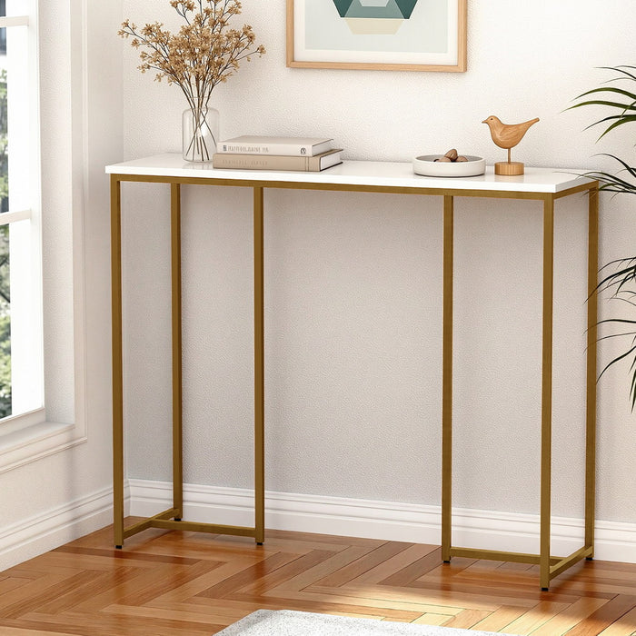 Console Table Marble Effect White & Gold