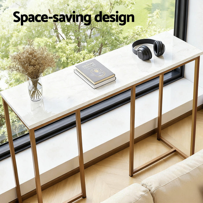Console Table Marble Effect White & Gold
