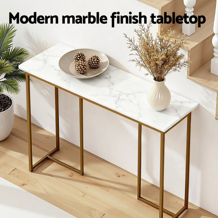Console Table Marble Effect White & Gold