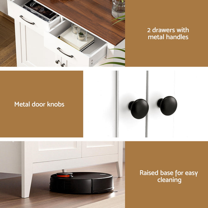 Buffet Sideboard Storage Cabinet Kitchen Cupboard Hallway 2 Drawers White