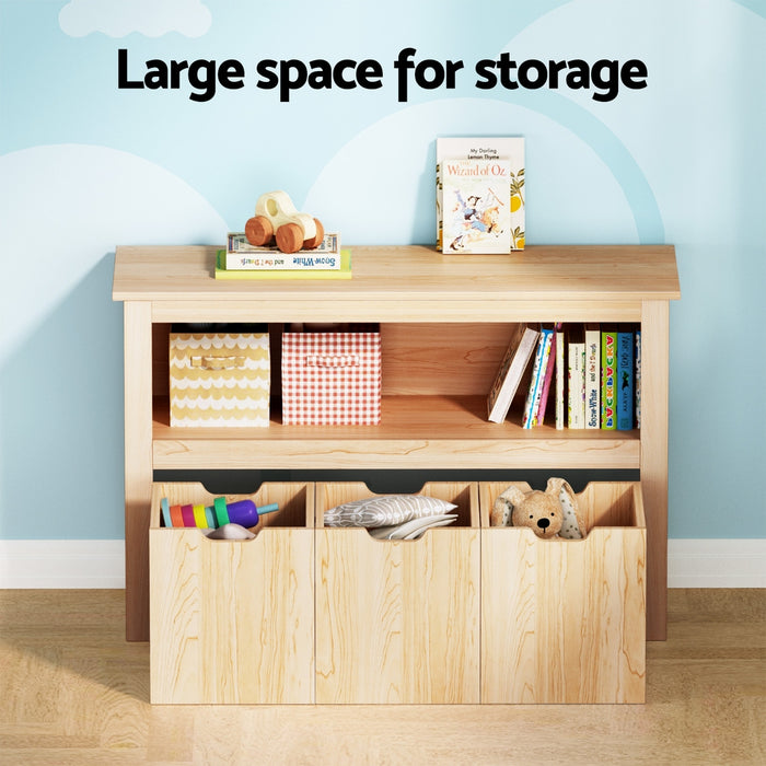 Kids Bookshelf 3 Drawers Storage Children Bookcase Toy Organiser Display Wooden