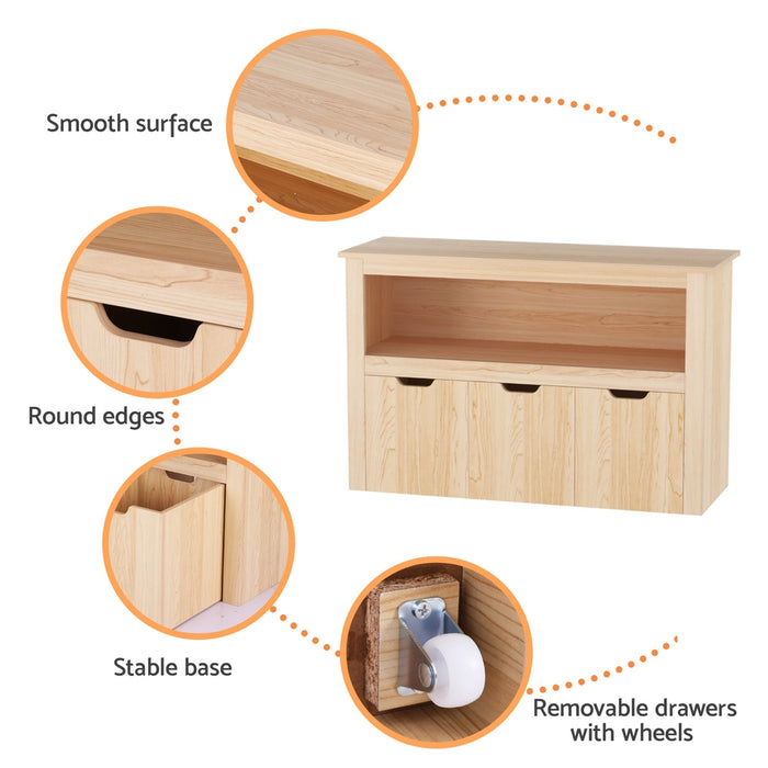 Kids Bookshelf 3 Drawers Storage Children Bookcase Toy Organiser Display Wooden